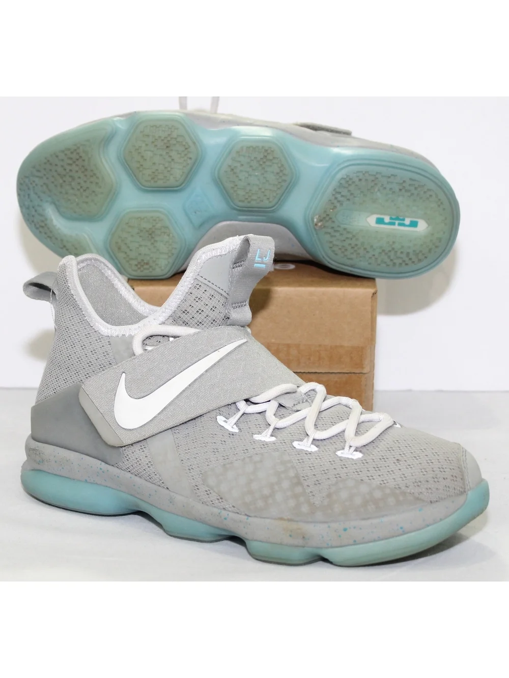 Nike Lebron 14 Mag Marty Mcfly Gray Blue Glow in the Dark Shoes Youth Boys 6.5 Y